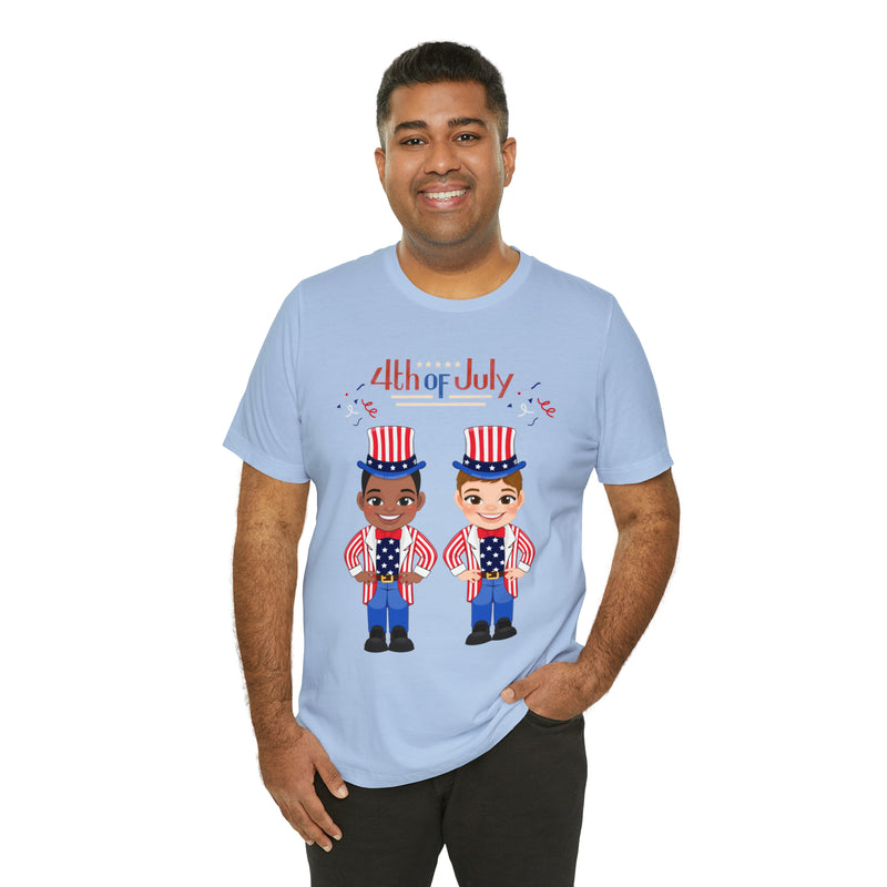 Patriotic and Brave Boys Celebrating 4th of July Short Sleeve T-Shirt