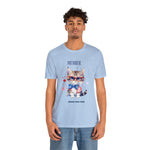 Curious and Cute Brave and Free Patriotic Cat Celebrating the 4th of July Short Sleeve T-Shirt