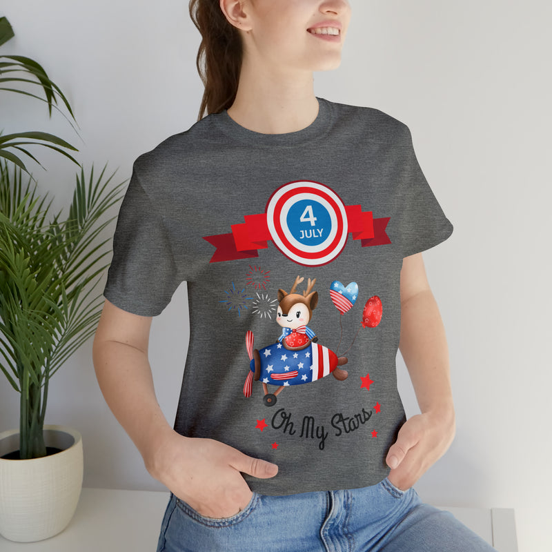 Oh My Stars! Chipmunk and Fireworks 4th of July Short Sleeve T-Shirt