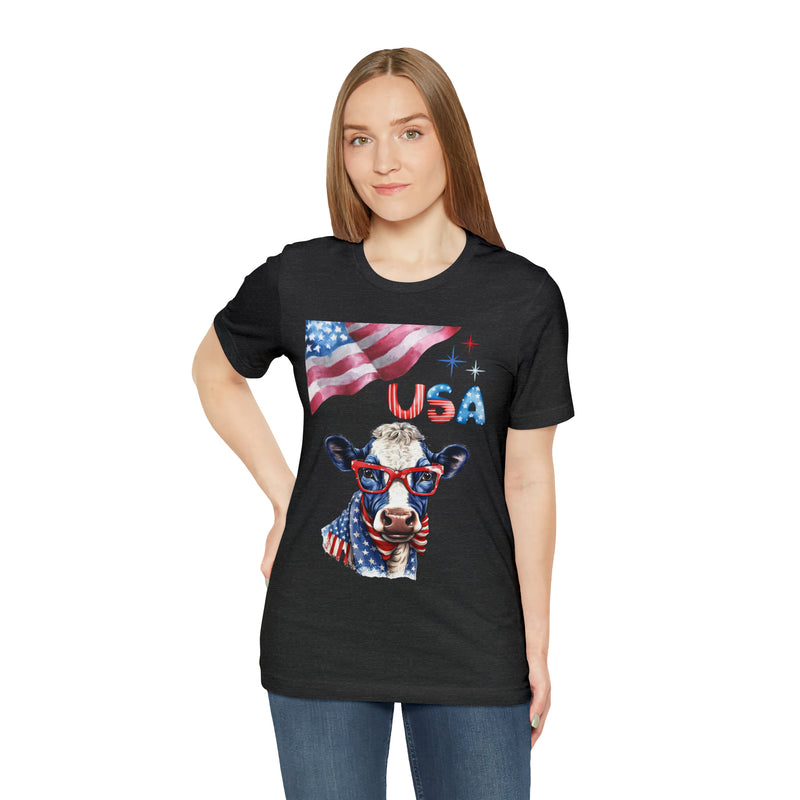 Mother Moo Patriotic USA Cow 4th of July Short Sleeve T-Shirt