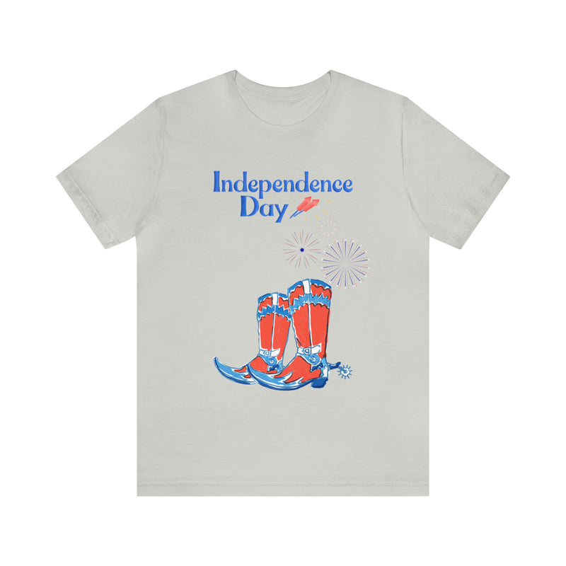 Happy Independence Day Red, White and Blue Cowboy Boots 4th of July Short Sleeve T-Shirt