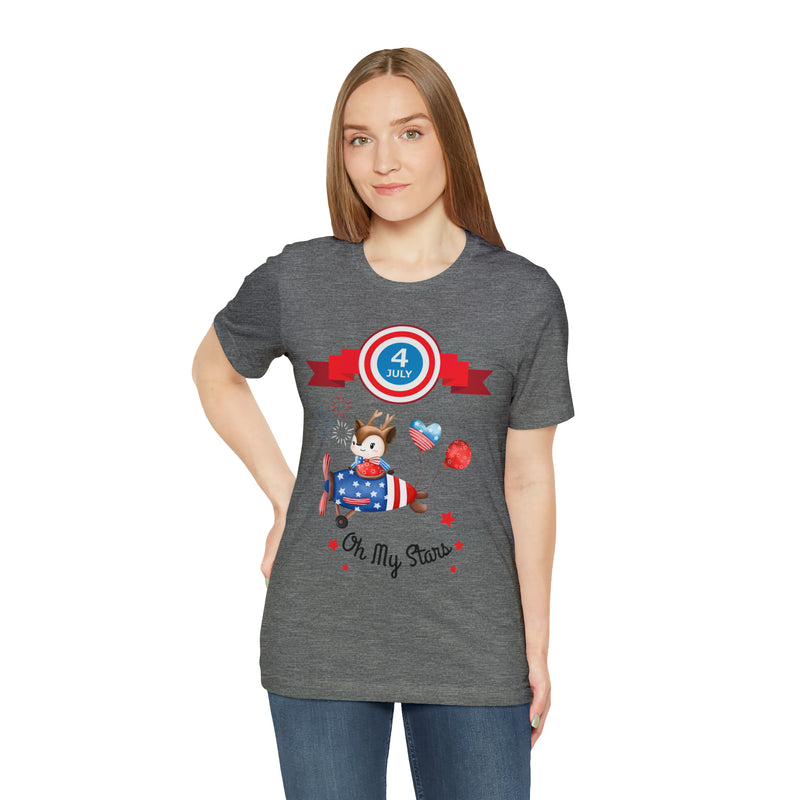 Oh My Stars! Chipmunk and Fireworks 4th of July Short Sleeve T-Shirt