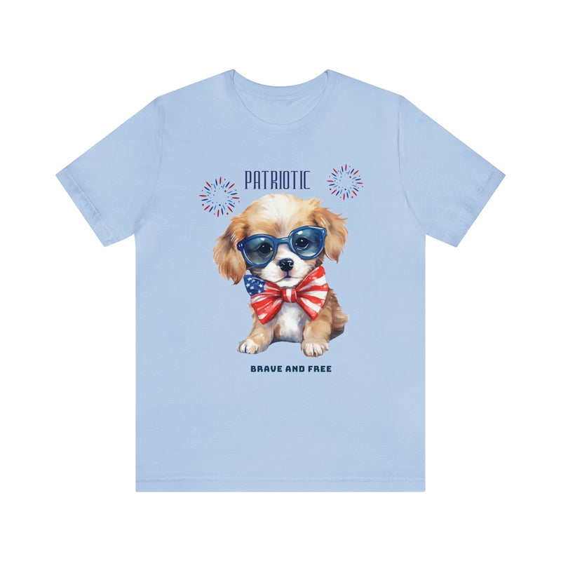 Cute Brave and Free Patriotic Dog on the 4th of July Short Sleeve T-Shirt