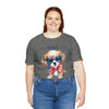 Cute Brave and Free Patriotic Dog on the 4th of July Short Sleeve T-Shirt