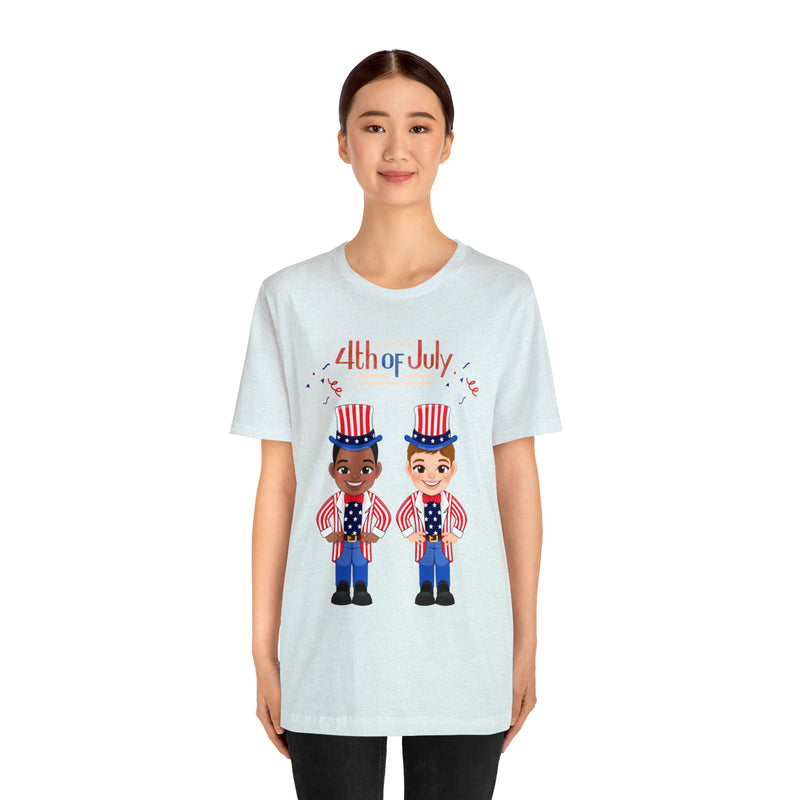 Patriotic and Brave Boys Celebrating 4th of July Short Sleeve T-Shirt