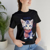 Cute Brave and Free Patriotic Cat on the 4th of July Short Sleeve T-Shirt