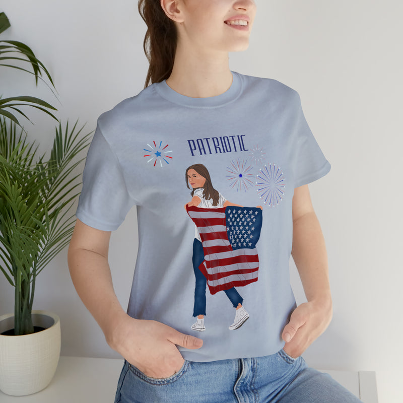 Let's Be Patriotic Flags and Fireworks Lady 4th of July Short Sleeve T-Shirt