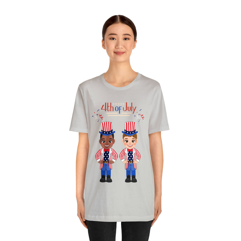 Patriotic and Brave Boys Celebrating 4th of July Short Sleeve T-Shirt