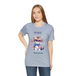 Curious and Cute Brave and Free Patriotic Cat Celebrating the 4th of July Short Sleeve T-Shirt