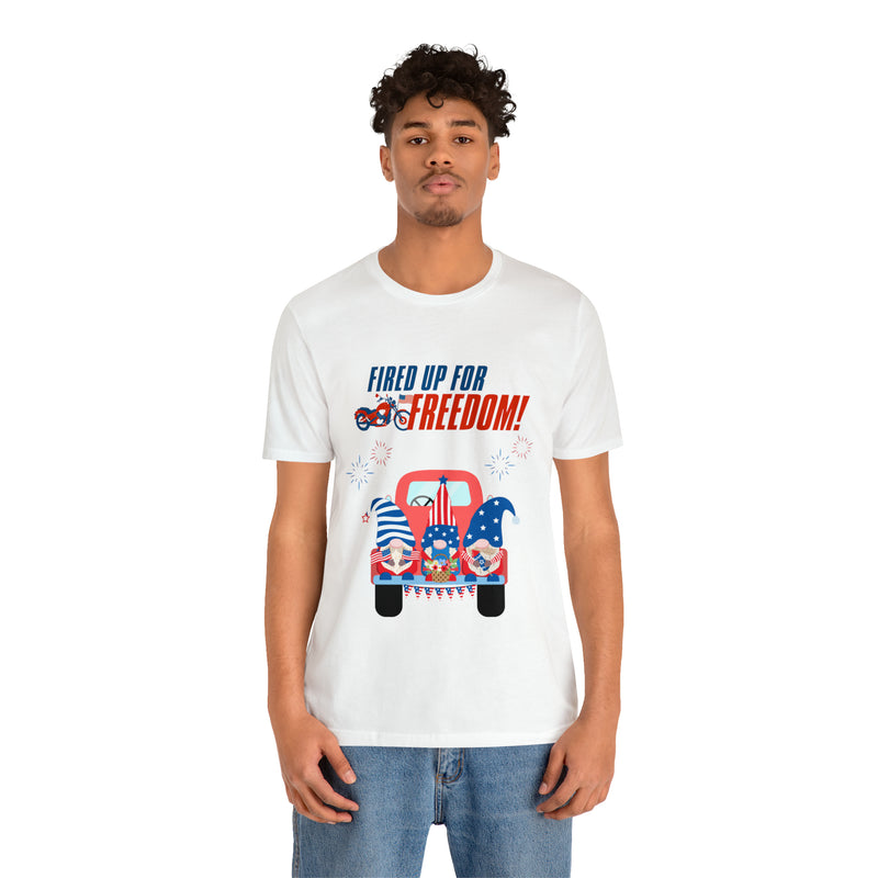 Fired Up for Freedom Gnomes and Trucks 4th of July Short Sleeve T-Shirt