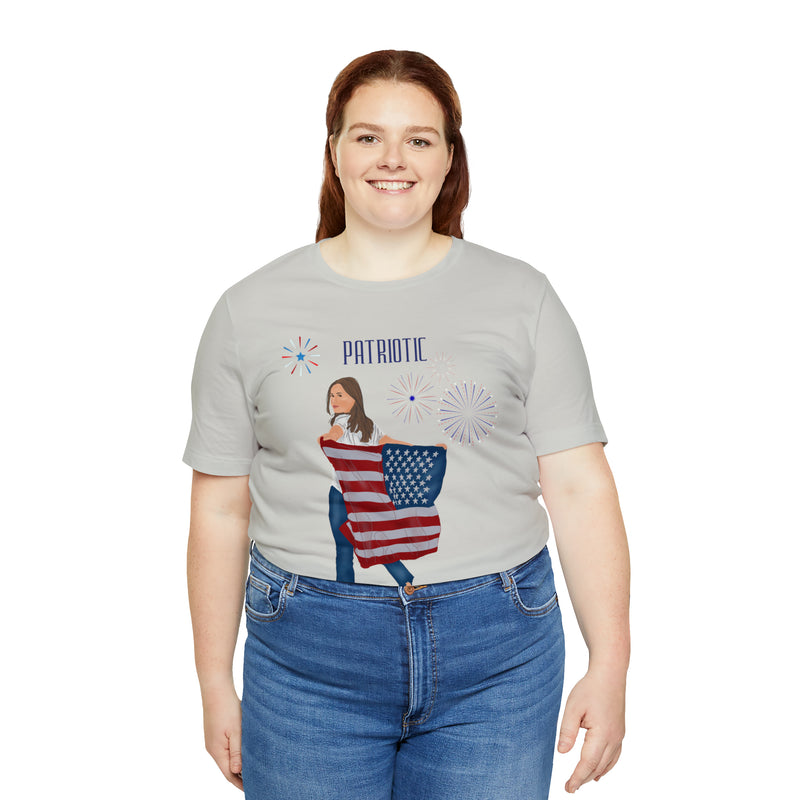 Let's Be Patriotic Flags and Fireworks Lady 4th of July Short Sleeve T-Shirt