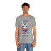 Cute Brave and Free Patriotic Cat on the 4th of July Short Sleeve T-Shirt