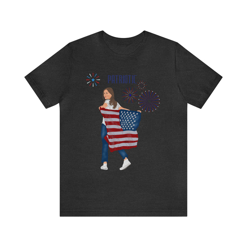 Let's Be Patriotic Flags and Fireworks Lady 4th of July Short Sleeve T-Shirt