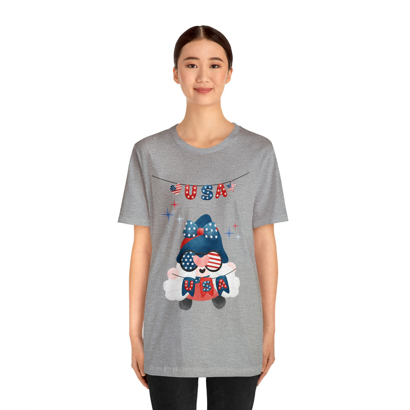 USA Patriotic Gnome Celebrating the 4th of July Short Sleeve T-Shirt