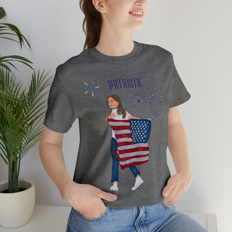 Let's Be Patriotic Flags and Fireworks Lady 4th of July Short Sleeve T-Shirt