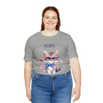 Curious and Cute Brave and Free Patriotic Cat Celebrating the 4th of July Short Sleeve T-Shirt