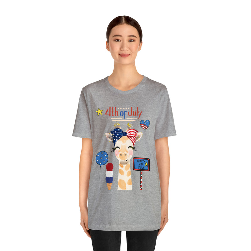 Mother Giraffe Happy 4th of July Short Sleeve T-Shirt