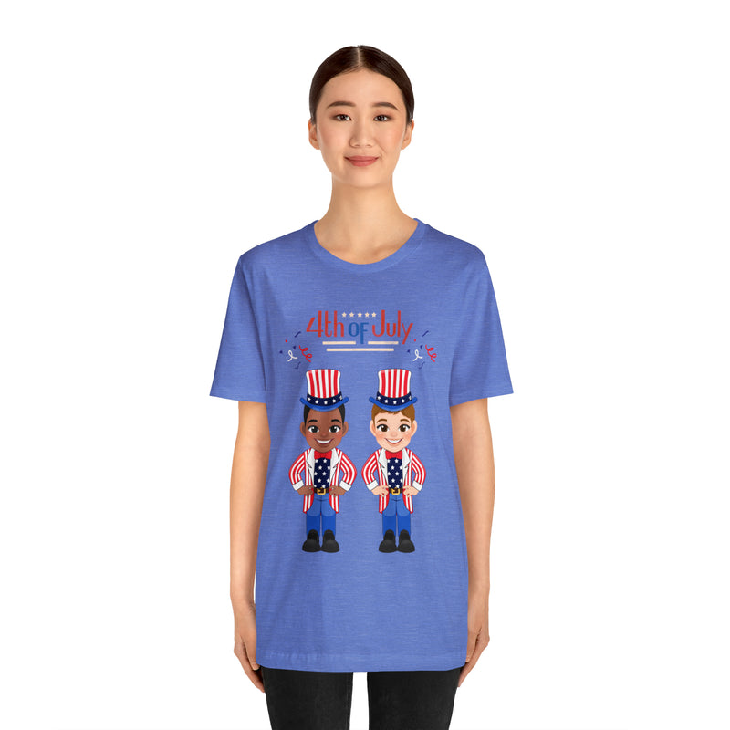 Patriotic and Brave Boys Celebrating 4th of July Short Sleeve T-Shirt