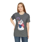 Cute Patriotic Cat Celebrating Freedom in the USA 4th of July Short Sleeve T-Shirt