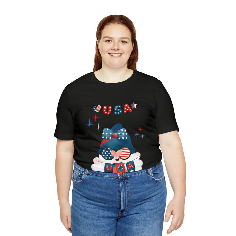 USA Patriotic Gnome Celebrating the 4th of July Short Sleeve T-Shirt