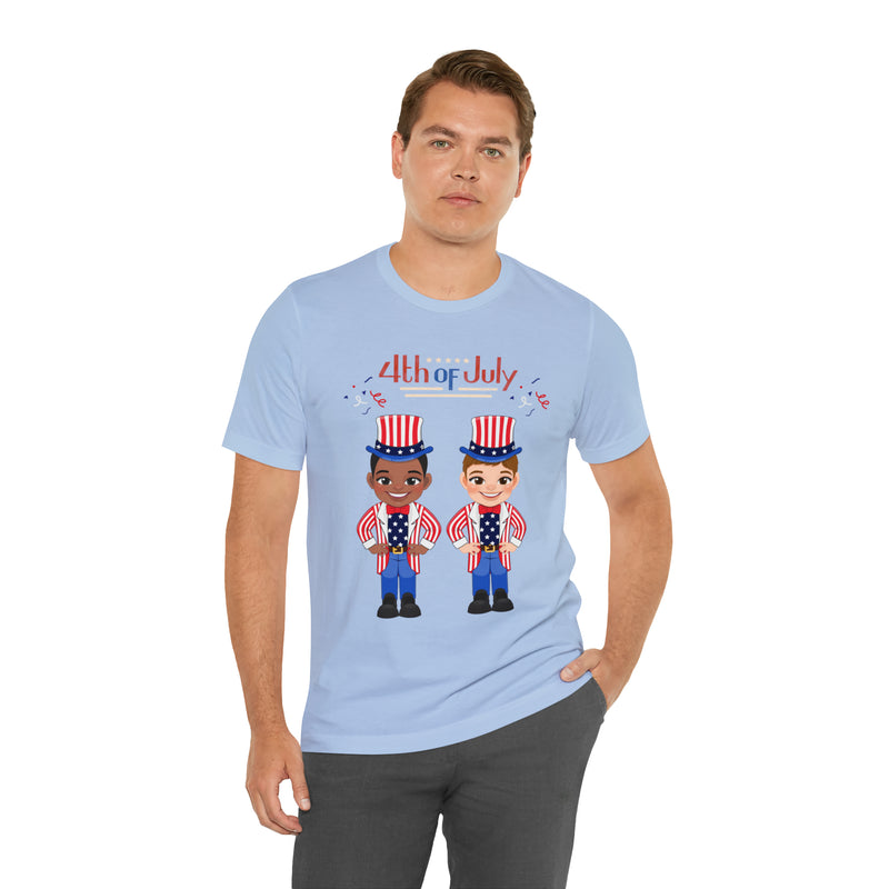 Patriotic and Brave Boys Celebrating 4th of July Short Sleeve T-Shirt