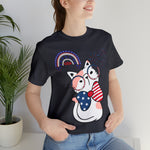 Cute Patriotic Cat Celebrating Freedom in the USA 4th of July Short Sleeve T-Shirt