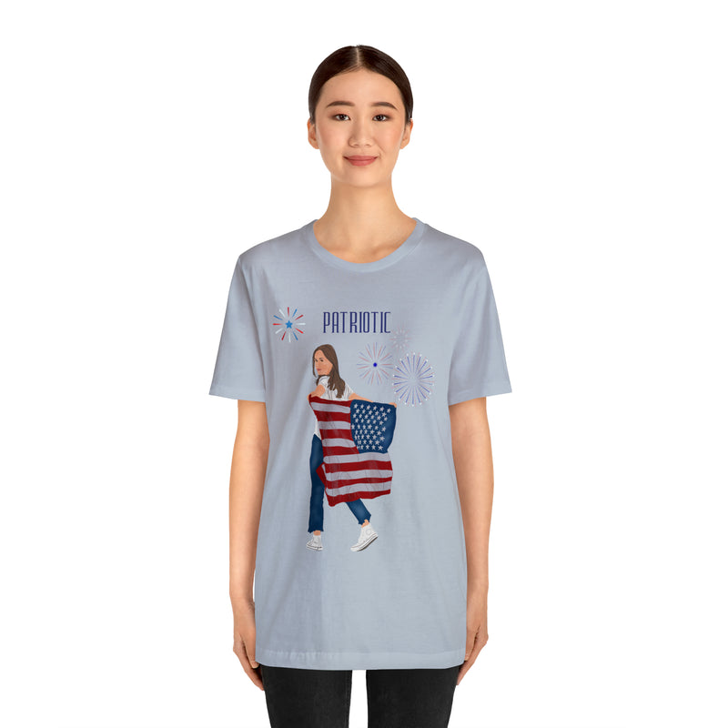 Let's Be Patriotic Flags and Fireworks Lady 4th of July Short Sleeve T-Shirt