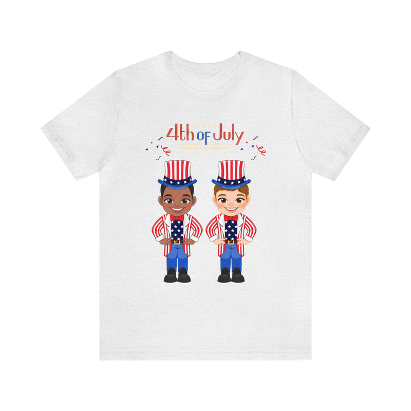 Patriotic and Brave Boys Celebrating 4th of July Short Sleeve T-Shirt