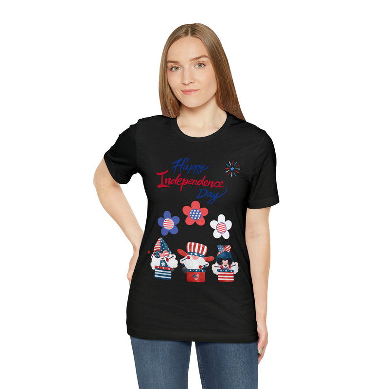 Happy Independence Day From the Rocking Gnome Band Celebrating the 4th of July Short Sleeve T-Shirt