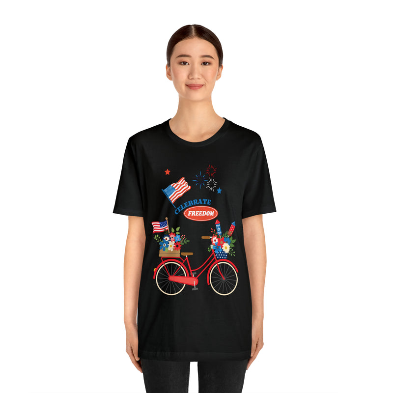 Celebrate Freedom Bike Ride Patriotic 4th of July Short Sleeve T-Shirt