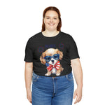 Cute Brave and Free Patriotic Dog on the 4th of July Short Sleeve T-Shirt