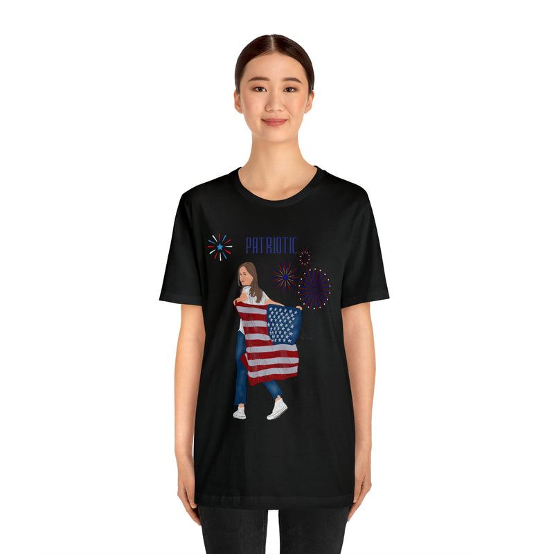 Let's Be Patriotic Flags and Fireworks Lady 4th of July Short Sleeve T-Shirt