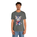 Cute Brave and Free Patriotic Cat on the 4th of July Short Sleeve T-Shirt