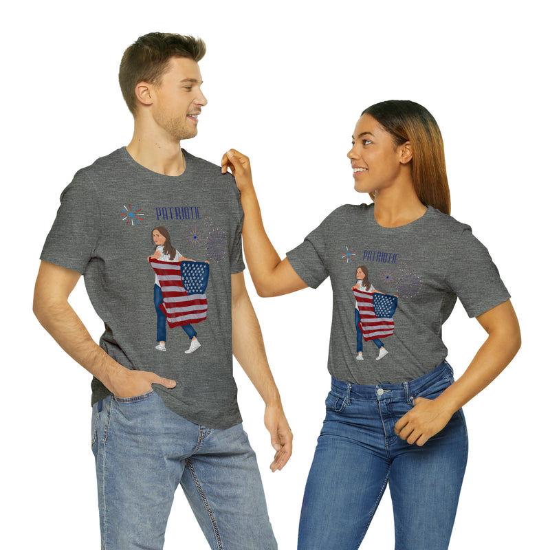 Let's Be Patriotic Flags and Fireworks Lady 4th of July Short Sleeve T-Shirt