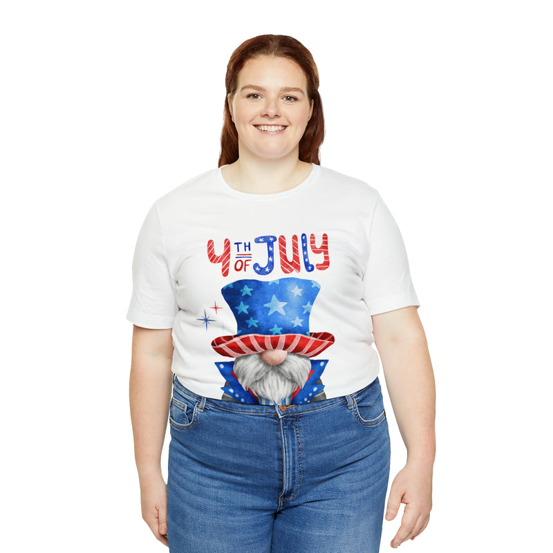 Brave and Patriotic Gnome on the 4th of July Short Sleeve T-Shirt