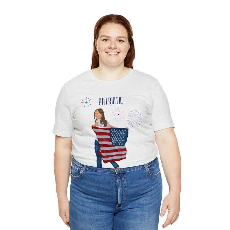 Let's Be Patriotic Flags and Fireworks Lady 4th of July Short Sleeve T-Shirt