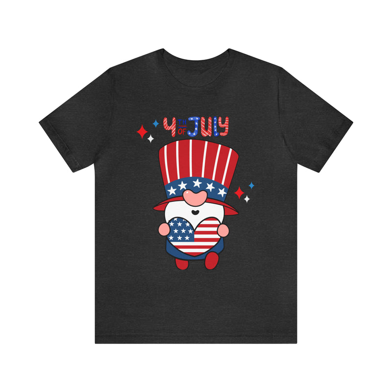 Patriotic Gnome Showing Love on the 4th of July Short Sleeve T-Shirt