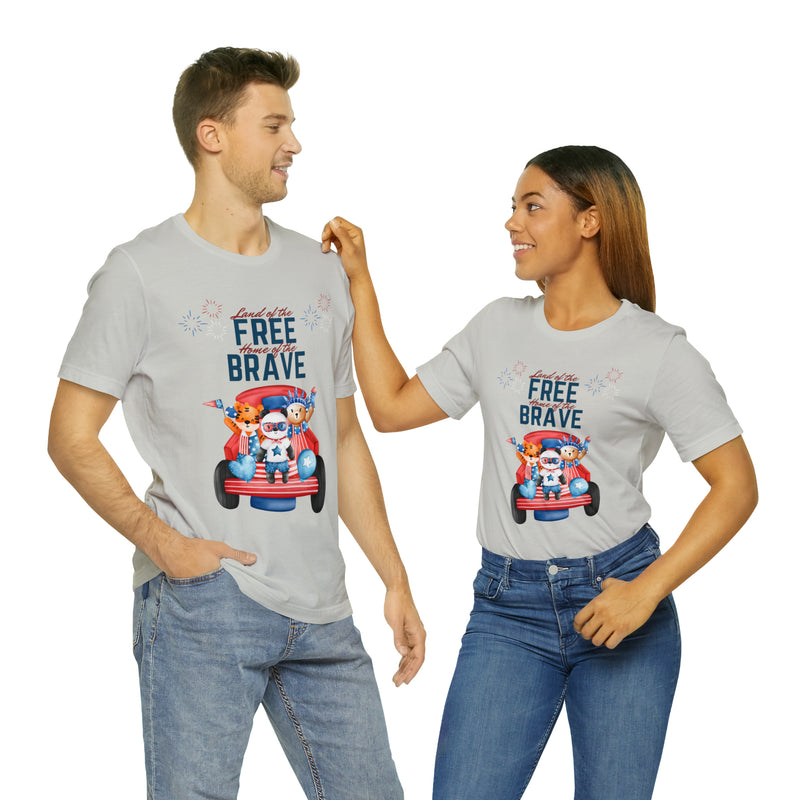 Land of the Free Home of the Brave Bears and Trucks 4th of July Short Sleeve T-Shirt