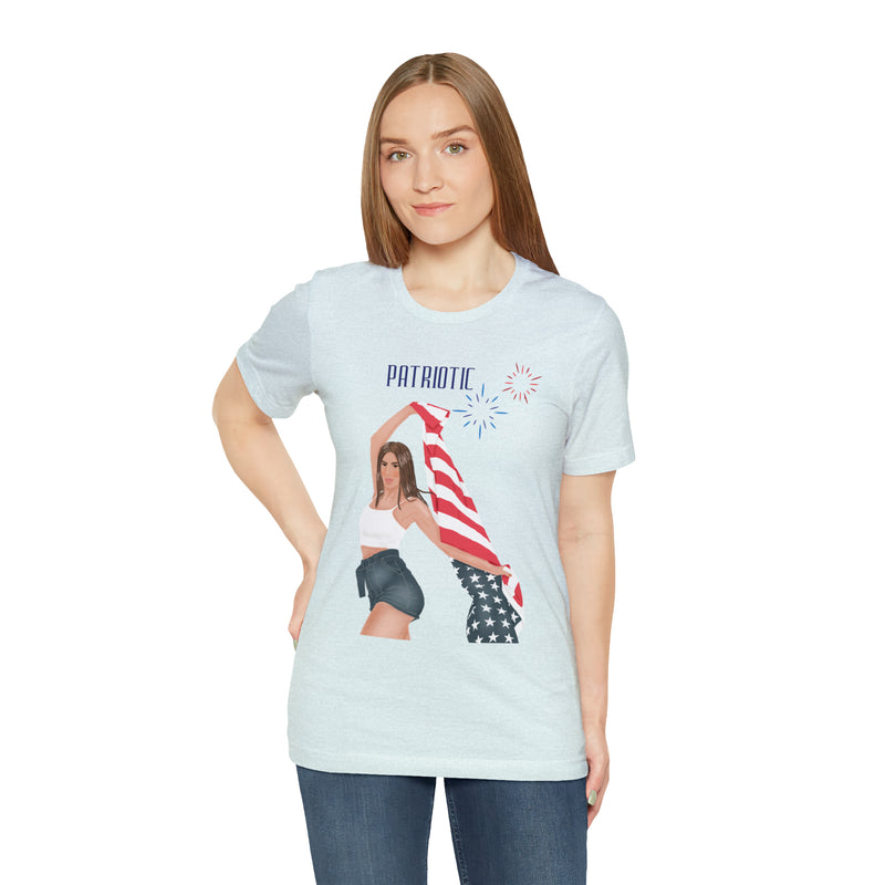 Cute Patriotic and Free Lady Celebrating the 4th of July Short Sleeve T-Shirt