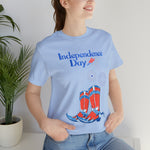 Happy Independence Day Red, White and Blue Cowboy Boots 4th of July Short Sleeve T-Shirt