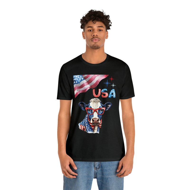 Mother Moo Patriotic USA Cow 4th of July Short Sleeve T-Shirt