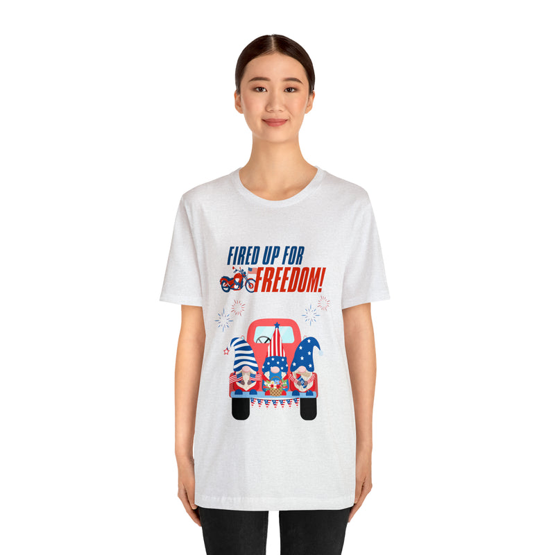 Fired Up for Freedom Gnomes and Trucks 4th of July Short Sleeve T-Shirt