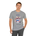 Curious and Cute Brave and Free Patriotic Cat Celebrating the 4th of July Short Sleeve T-Shirt