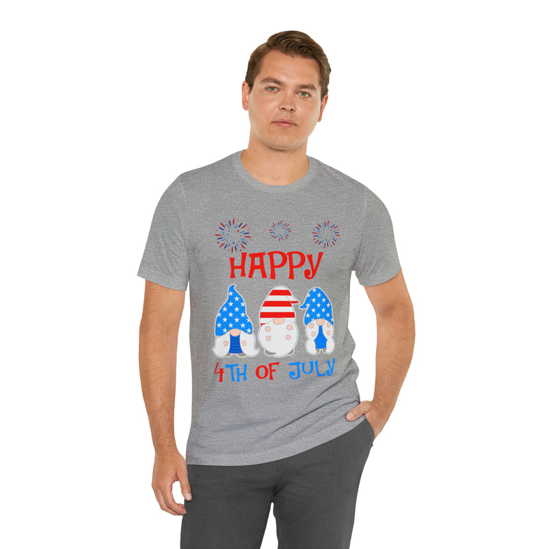 Patriotic Gnomes Sending a Happy 4th of July Short Sleeve T-Shirt