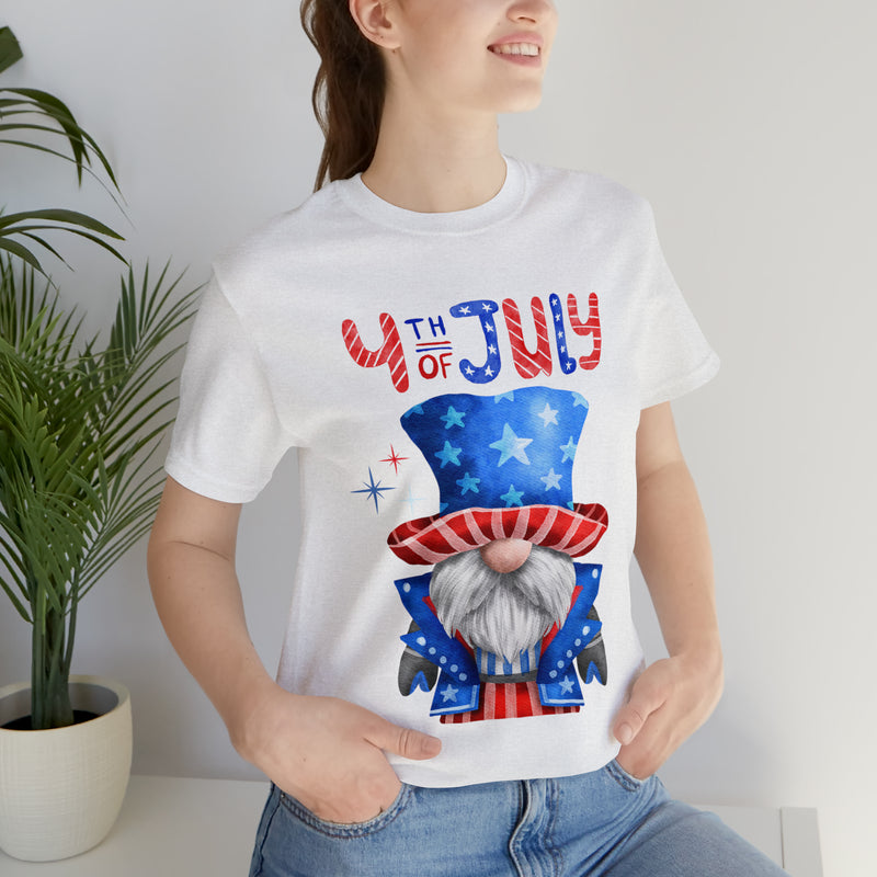 Brave and Patriotic Gnome on the 4th of July Short Sleeve T-Shirt