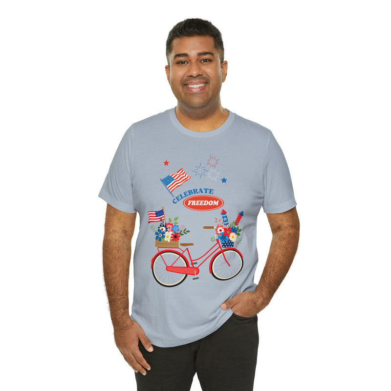 Celebrate Freedom Bike Ride Patriotic 4th of July Short Sleeve T-Shirt