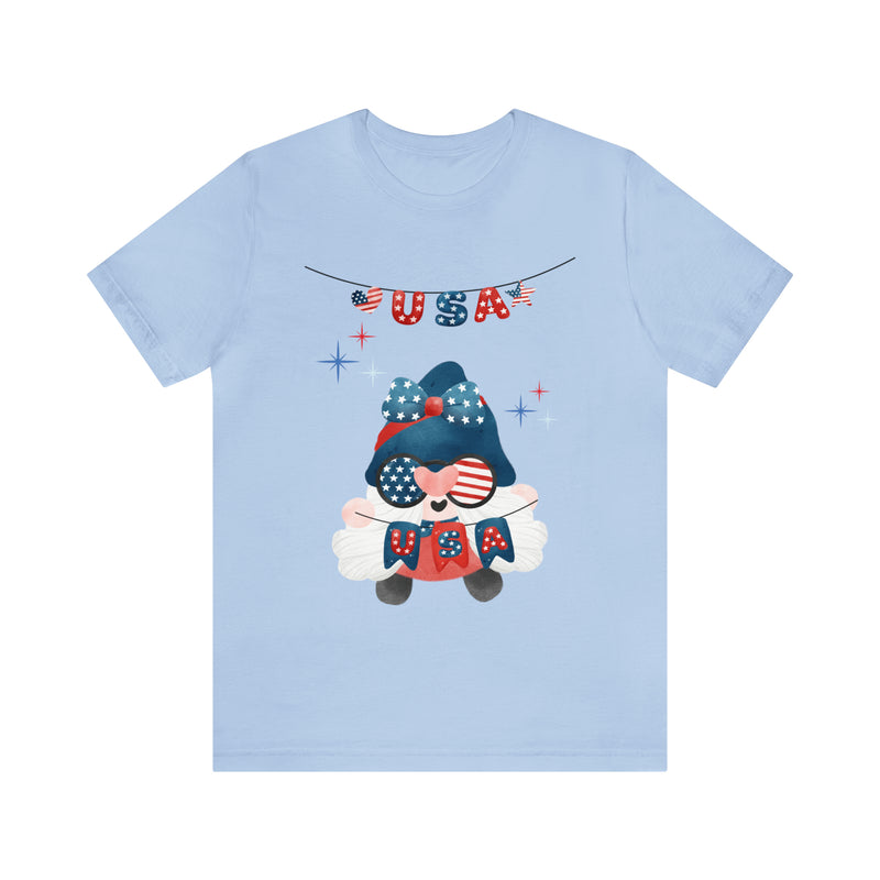 USA Patriotic Gnome Celebrating the 4th of July Short Sleeve T-Shirt