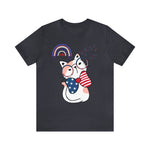 Cute Patriotic Cat Celebrating Freedom in the USA 4th of July Short Sleeve T-Shirt