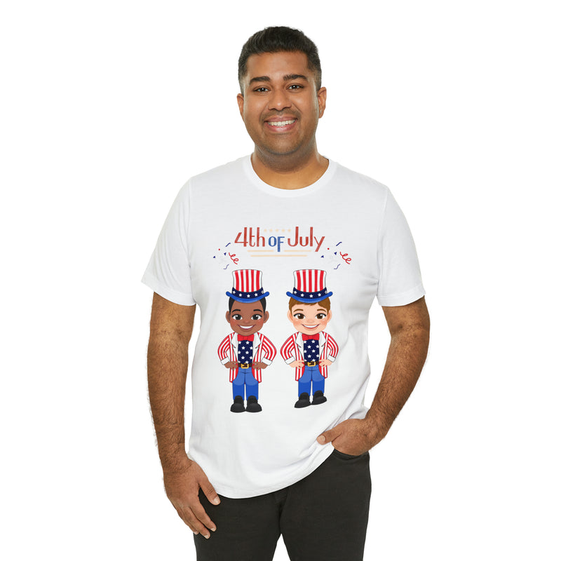 Patriotic and Brave Boys Celebrating 4th of July Short Sleeve T-Shirt