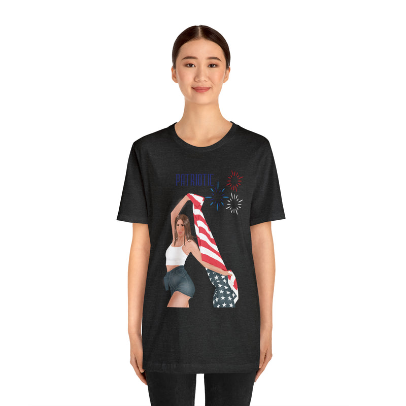 Cute Patriotic and Free Lady Celebrating the 4th of July Short Sleeve T-Shirt